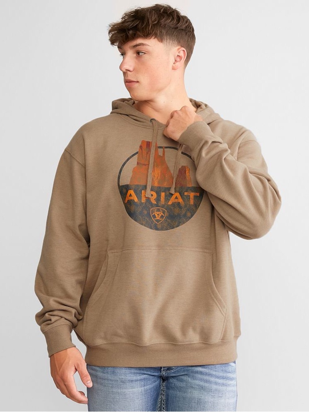 Buckle Ariat Peak Desert Hooded Sweatshirt Hoodie Men’s XL Logo Tan Dune Western